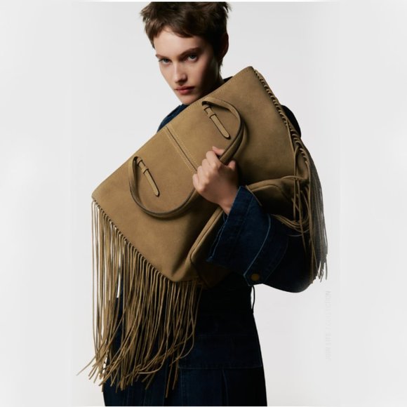 【ZARA】Fringe Leather Maxi Oversized Tote Bag Zara | Bags | Zara Fringed Split Suede Leather Tote Bag 24 X